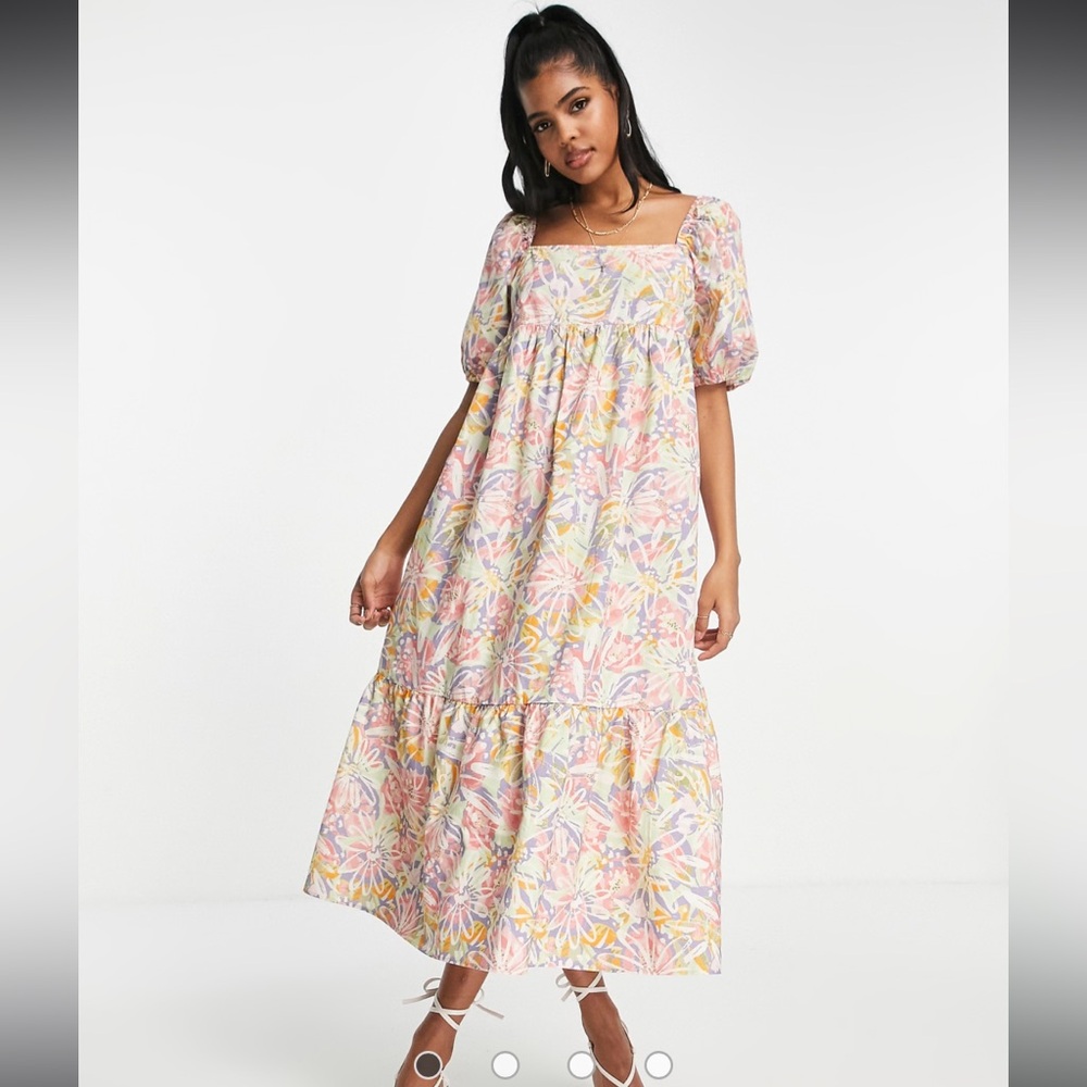 Nobody's Child cotton Kendall square neck smocked dress in multicolor Woman’s 14